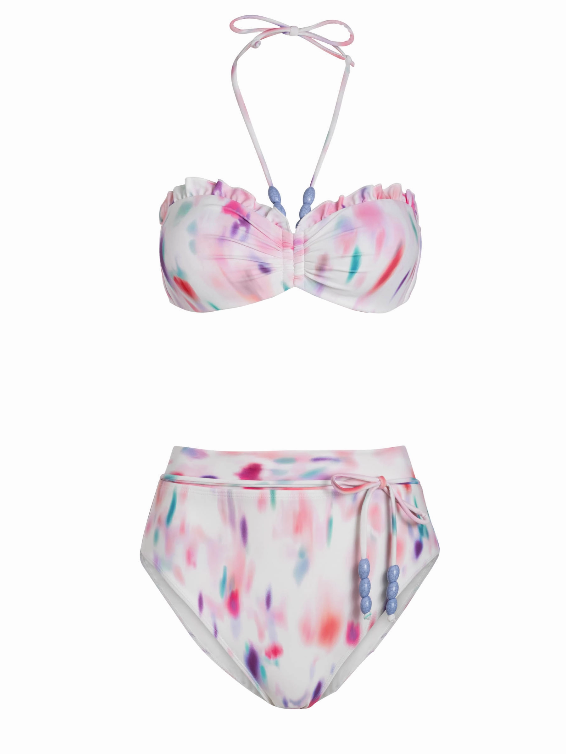Molded Contour Support Quick Dry Swim Alexis Top   Belted Hi Leg Hi Waist Bottom In Hazy Ikat Ivory