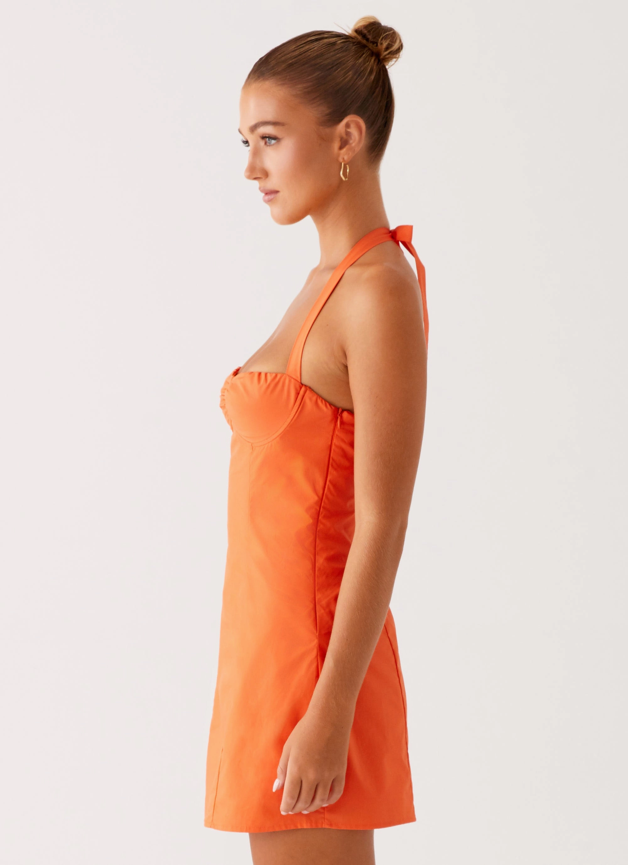 Contessa Halter Mini Dress - Orange Family Celebration Reinforced Hemline