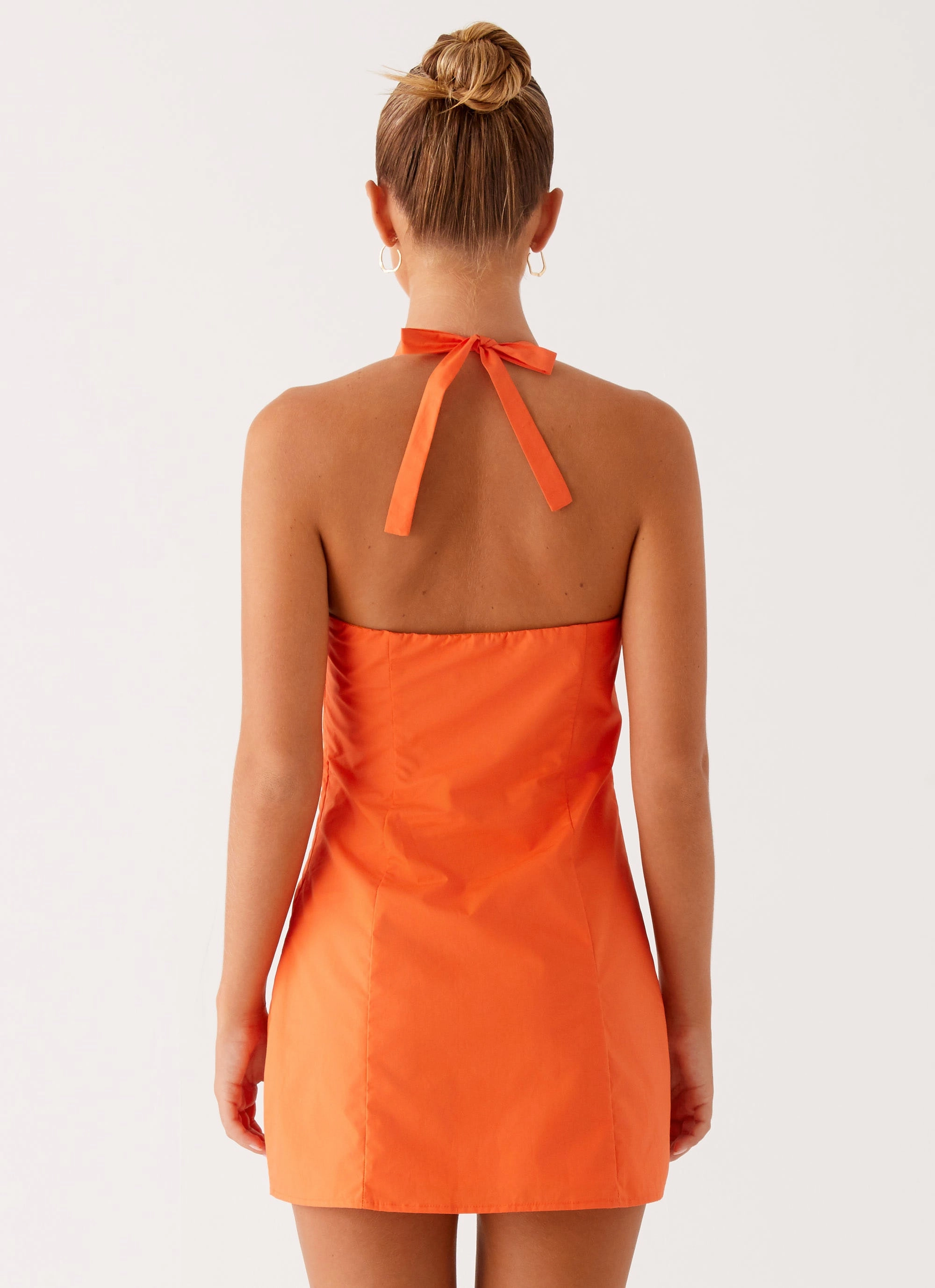 Contessa Halter Mini Dress - Orange Hidden Zipper