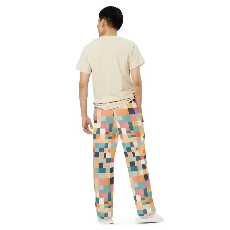 Retro Geometric Pattern Unisex Wide Leg Lounge Pants