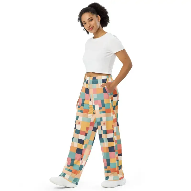 Retro Geometric Pattern Unisex Wide Leg Lounge Pants