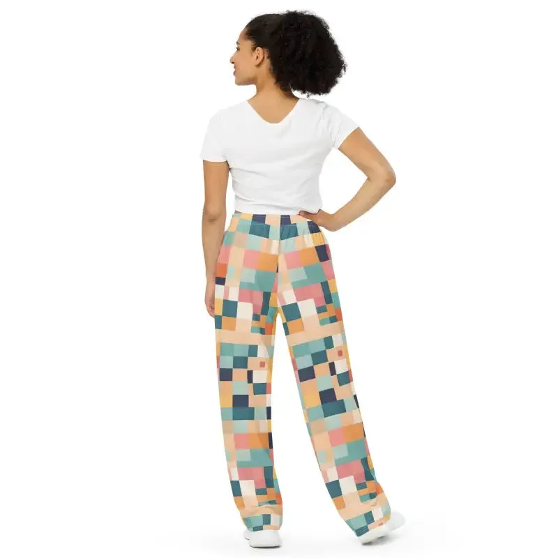 Retro Geometric Pattern Unisex Wide Leg Lounge Pants