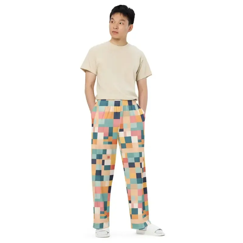 Retro Geometric Pattern Unisex Wide Leg Lounge Pants