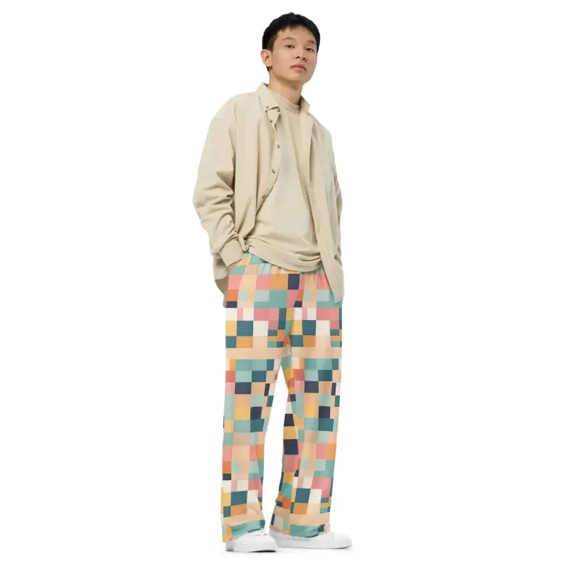 Retro Geometric Pattern Unisex Wide Leg Lounge Pants