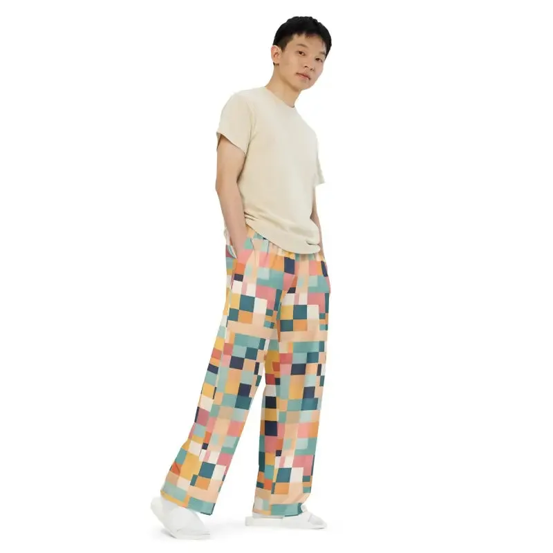 Retro Geometric Pattern Unisex Wide Leg Lounge Pants