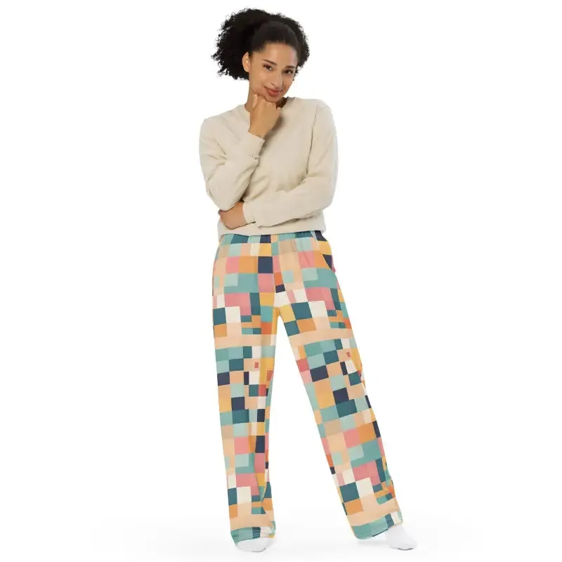 Retro Geometric Pattern Unisex Wide Leg Lounge Pants