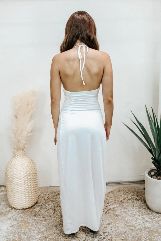 Vintage Style Bright Vibe Mayan Halter Dress- White