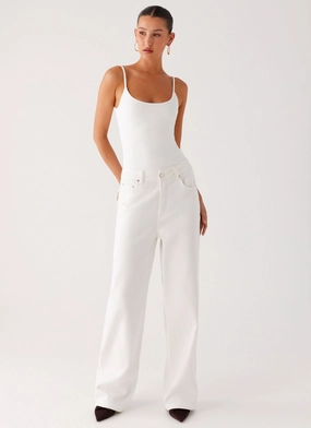 Modern Couple Look Neutral Tones Back Again Straight Leg Denim Jeans - White