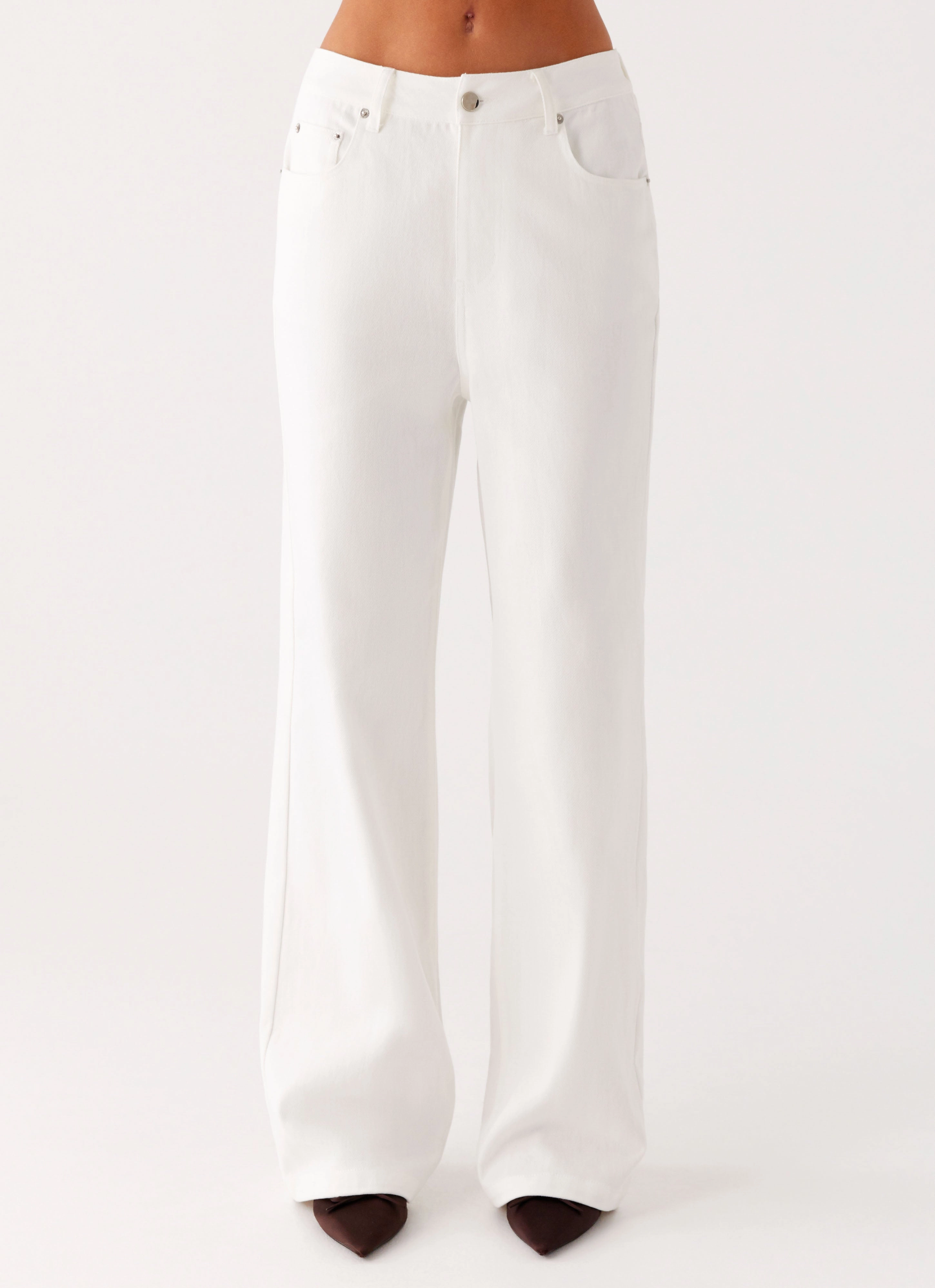 Functional Waistband High Quality Classic Wear Earthy Back Again Straight Leg Denim Jeans - White