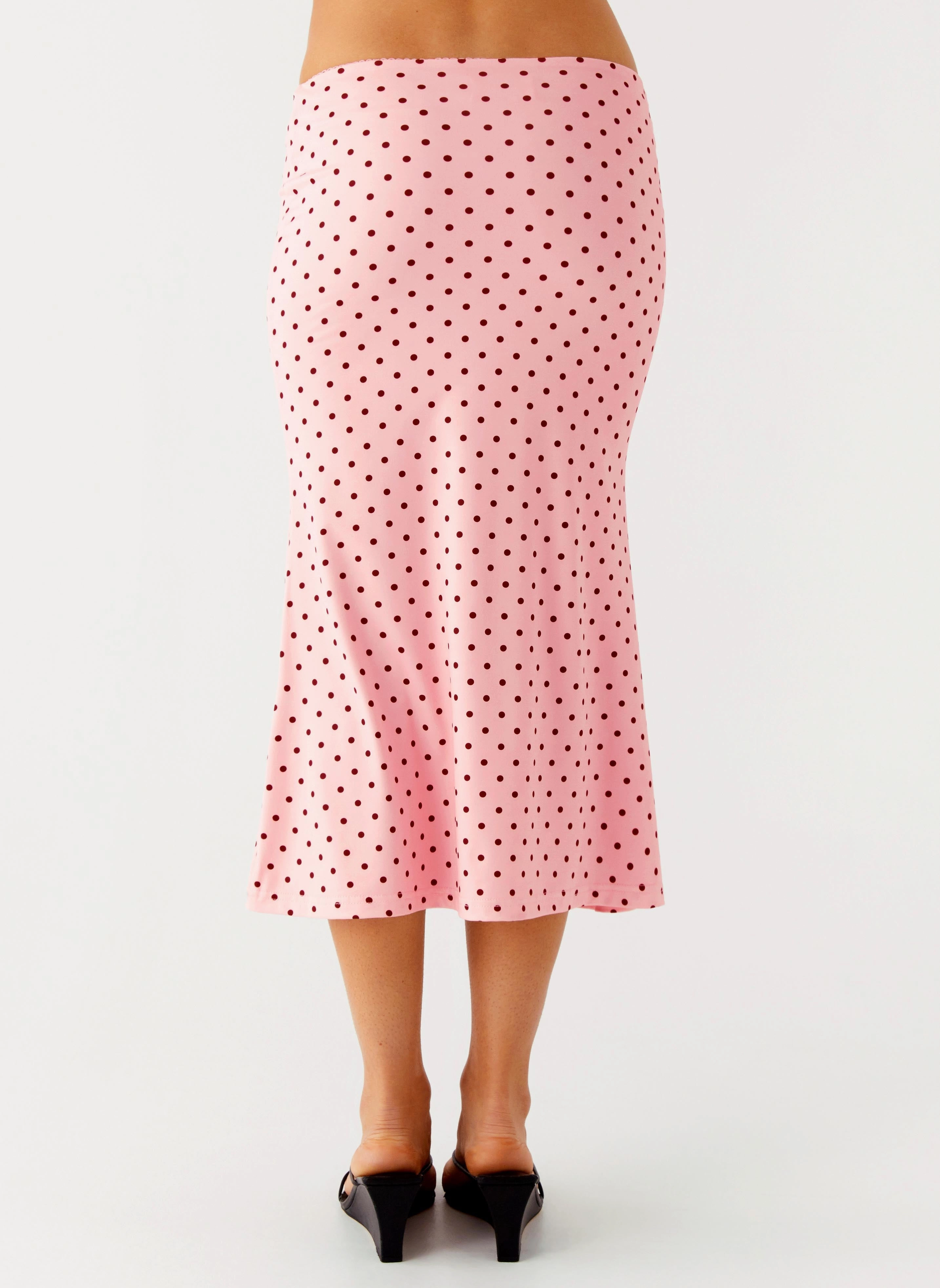 Bahama Low Rise Midi Skirt - Strawberry Dot Bohemian vibe Water resistant coating