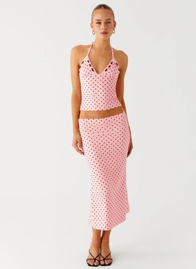 Bahama Low Rise Midi Skirt - Strawberry Dot Designer Label