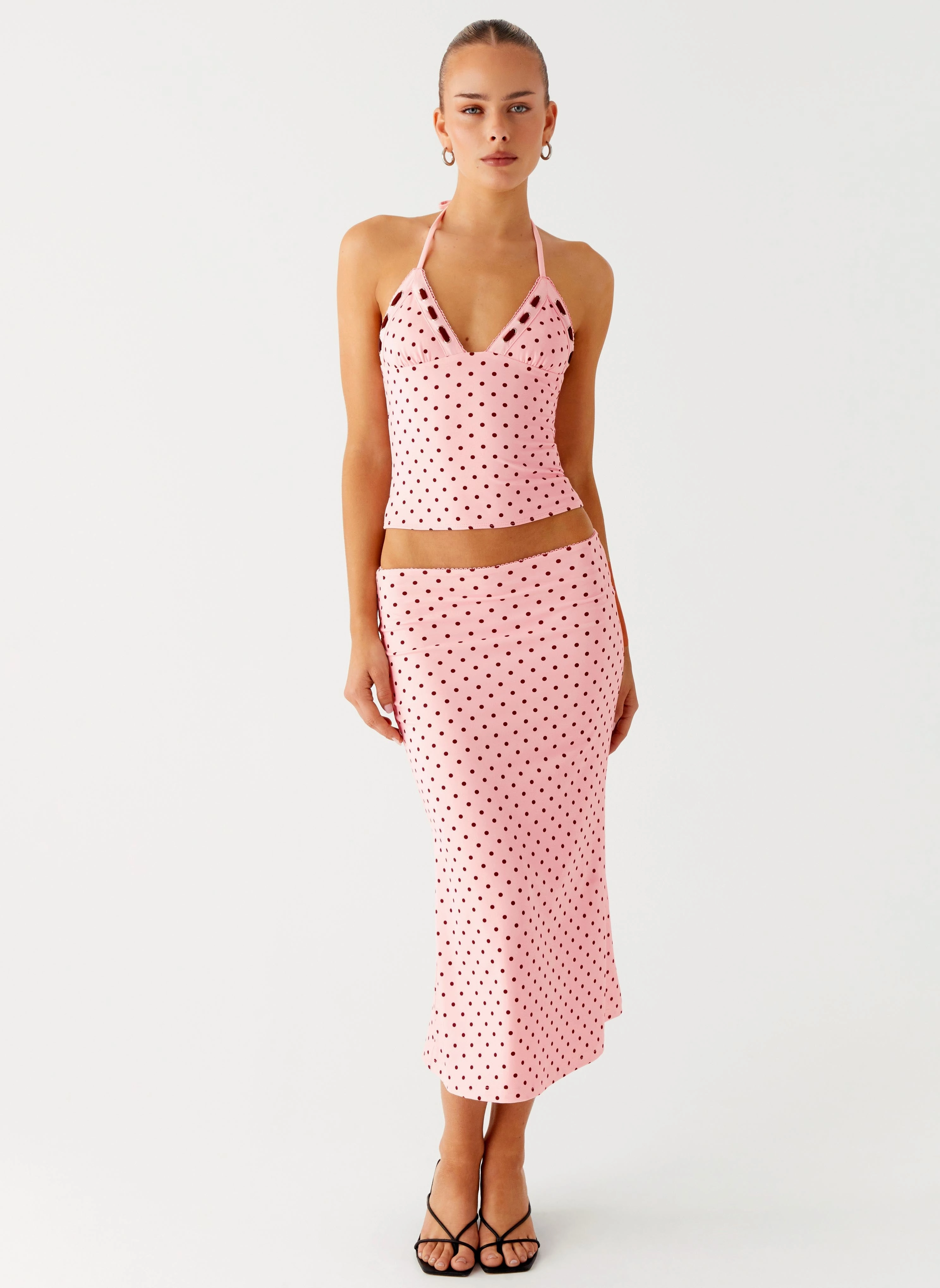 Bahama Low Rise Midi Skirt - Strawberry Dot Designer Label