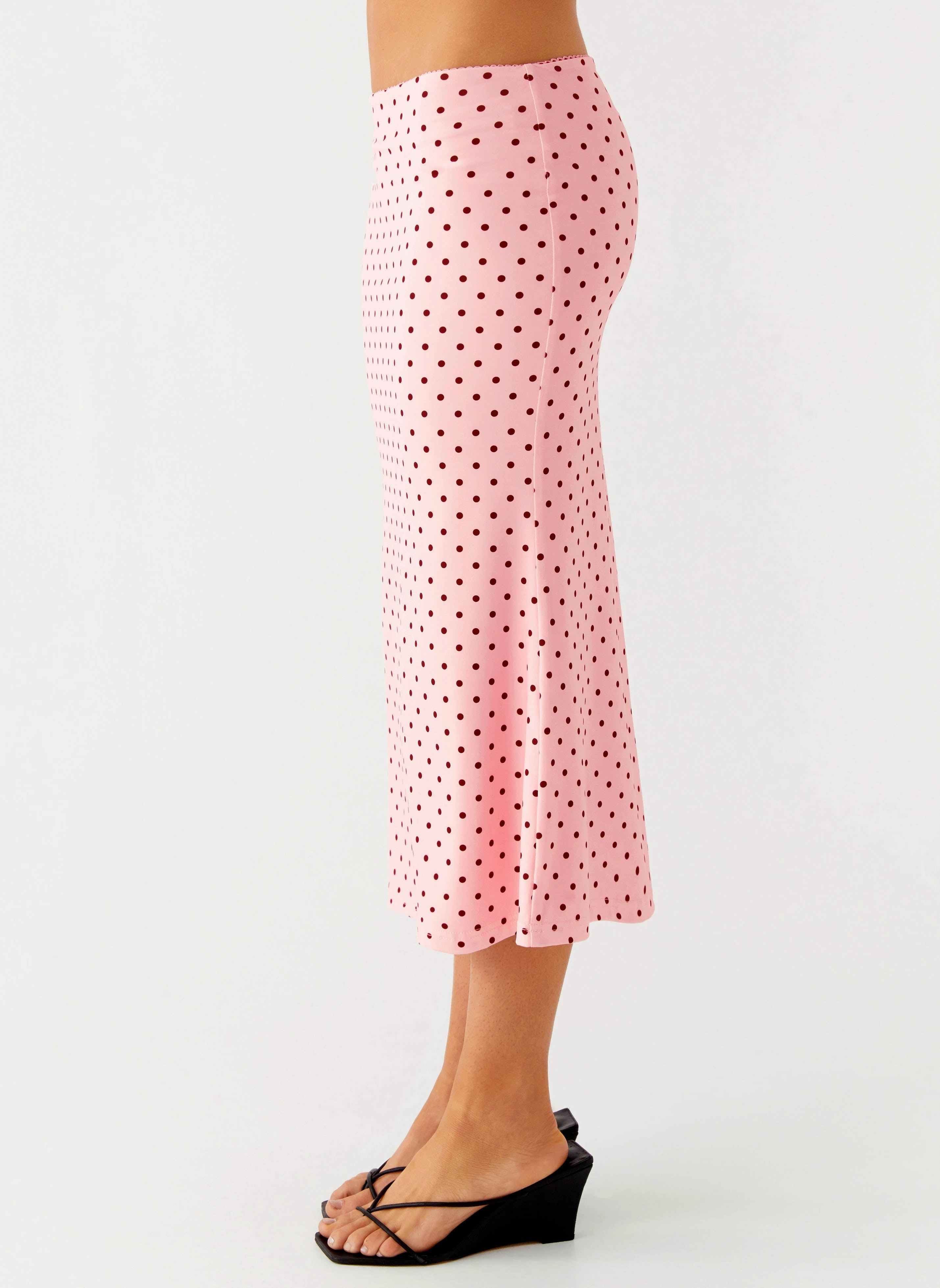 Flexible Knit Bahama Low Rise Midi Skirt - Strawberry Dot