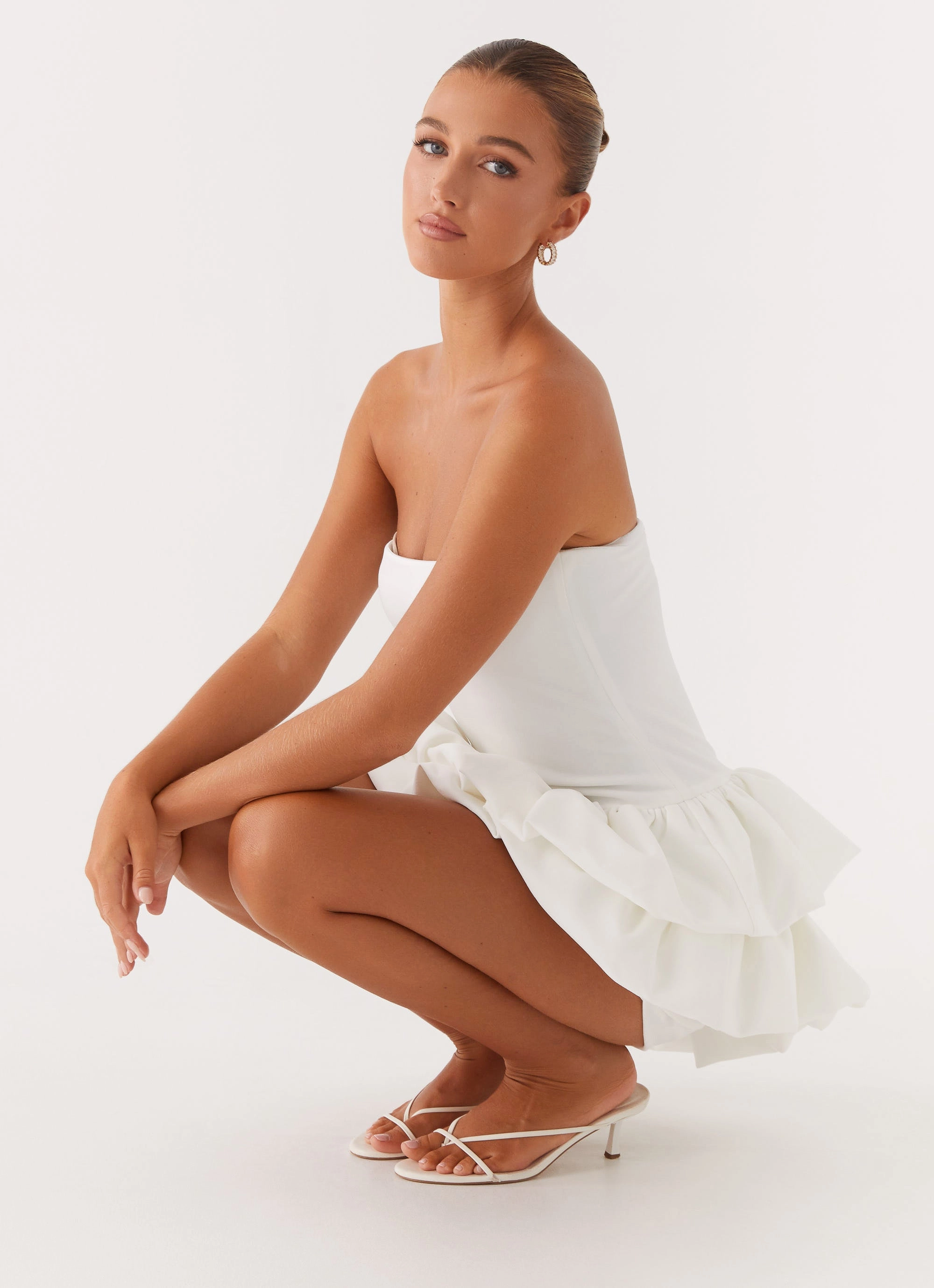Marie Mini Dress - White Foil Print Tie Dye Style