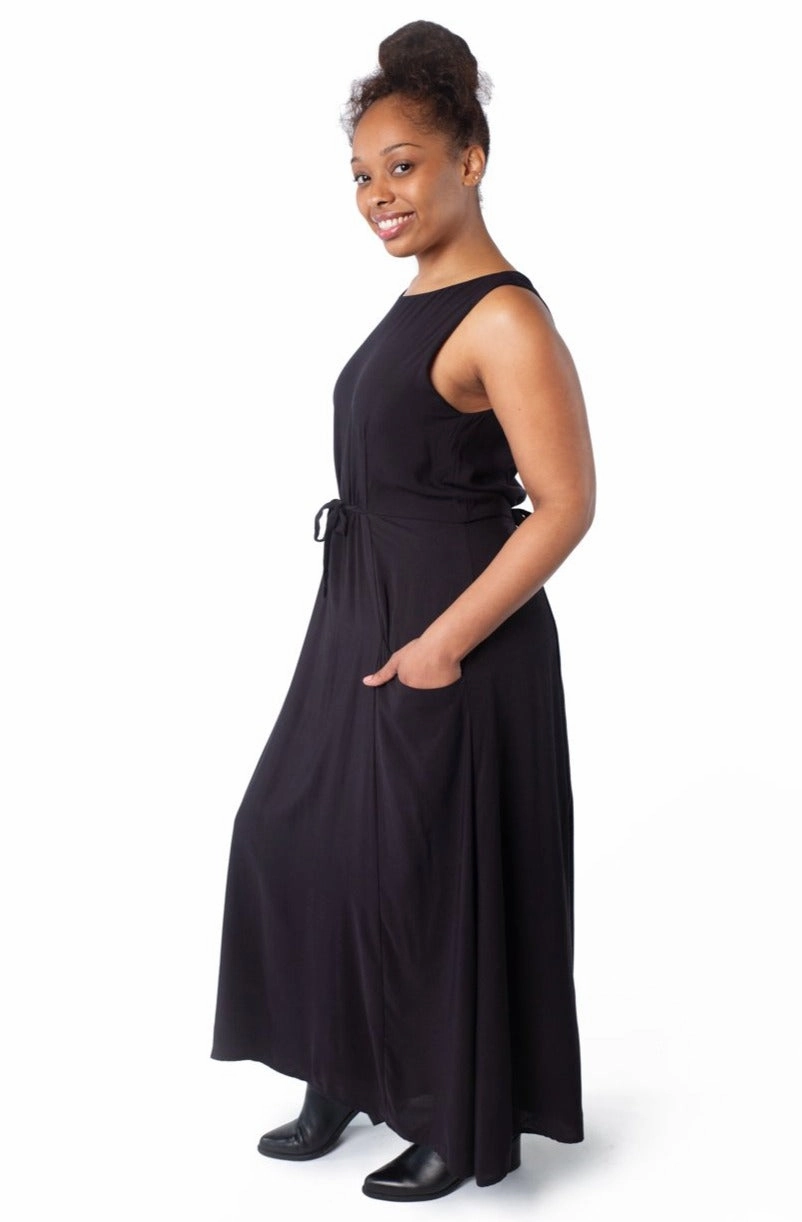 Rhiannon Dress in Black Challis Style Upgrade Relaxed work dress