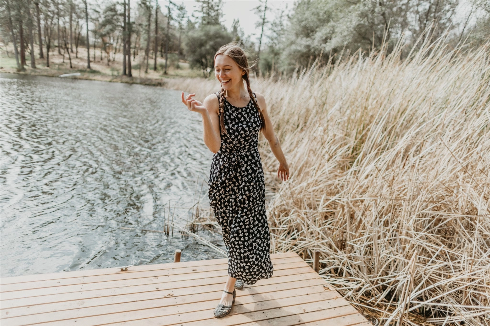 Casual chic dress Rhiannon Dress in Black Rose Crepe