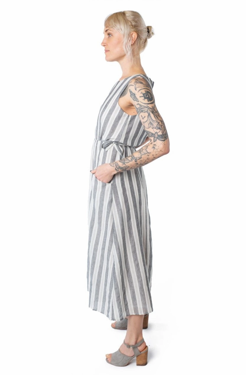 Rhiannon Dress in Stone Stripe Pure Lines Machine-washable