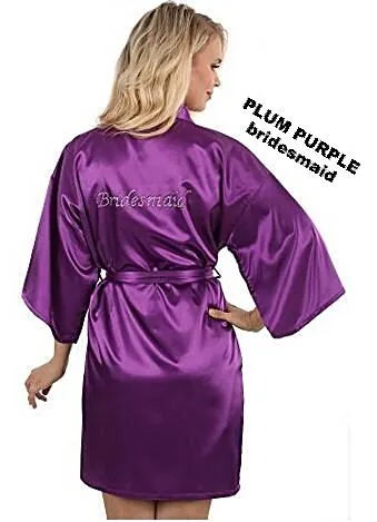 Rhinestone Embellished Silky Satin Kimono Dressing Robe for Bride, Bridesmaids, and Wedding Party