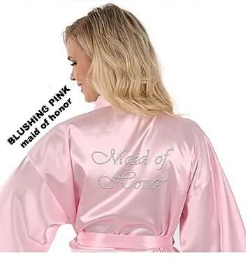Rhinestone Embellished Silky Satin Kimono Dressing Robe for Bride, Bridesmaids, and Wedding Party