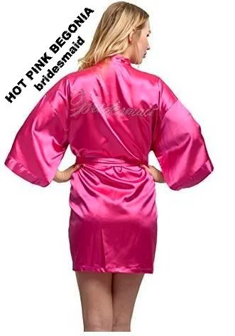 Rhinestone Embellished Silky Satin Kimono Dressing Robe for Bride, Bridesmaids, and Wedding Party