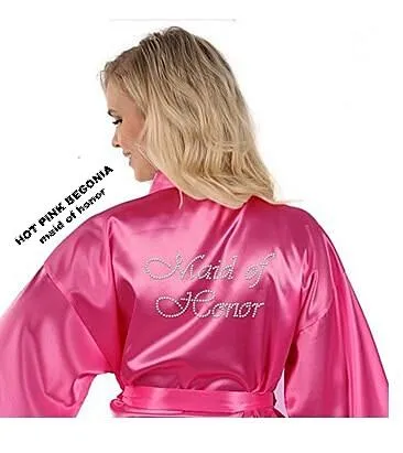 Rhinestone Embellished Silky Satin Kimono Dressing Robe for Bride, Bridesmaids, and Wedding Party