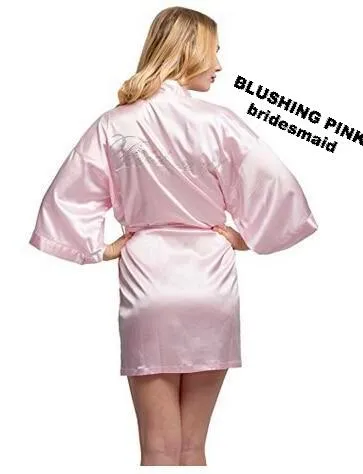 Rhinestone Embellished Silky Satin Kimono Dressing Robe for Bride, Bridesmaids, and Wedding Party