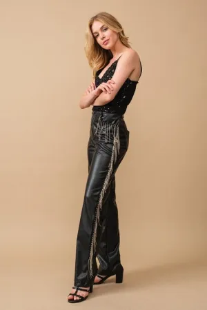 Rhinestone Fringe Leather Pants NonIrritatingSeams Workout-ready
