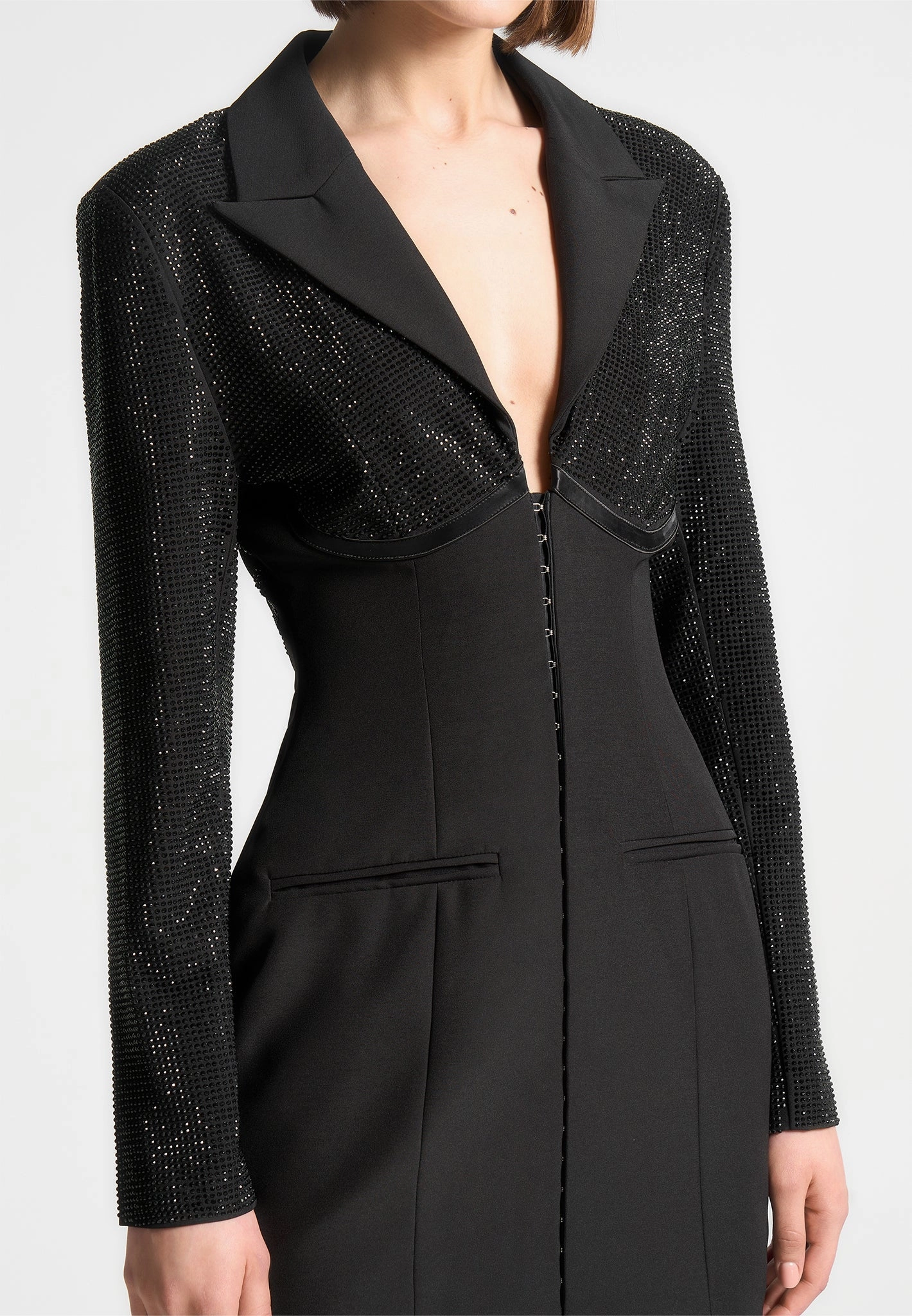 Rhinestone Corset Blazer Dress - Black Playful Cut