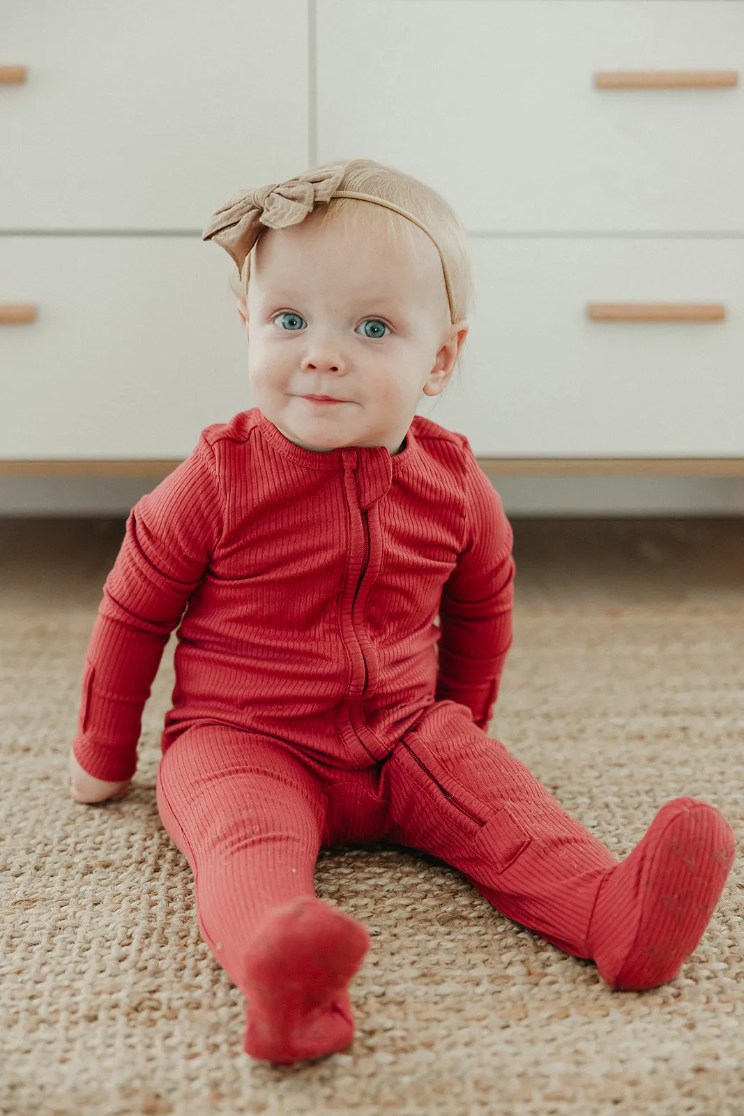 Rib Knit Zip-Up Footie Pajama - Berry
