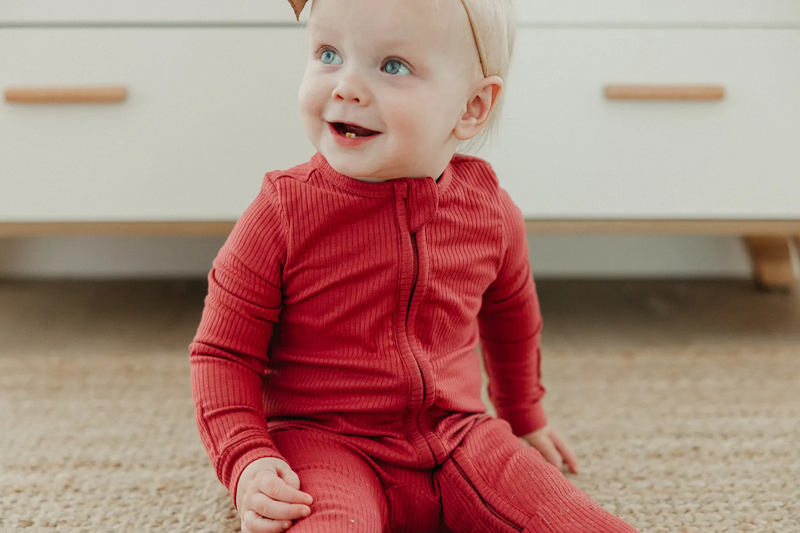 Rib Knit Zip-Up Footie Pajama - Berry