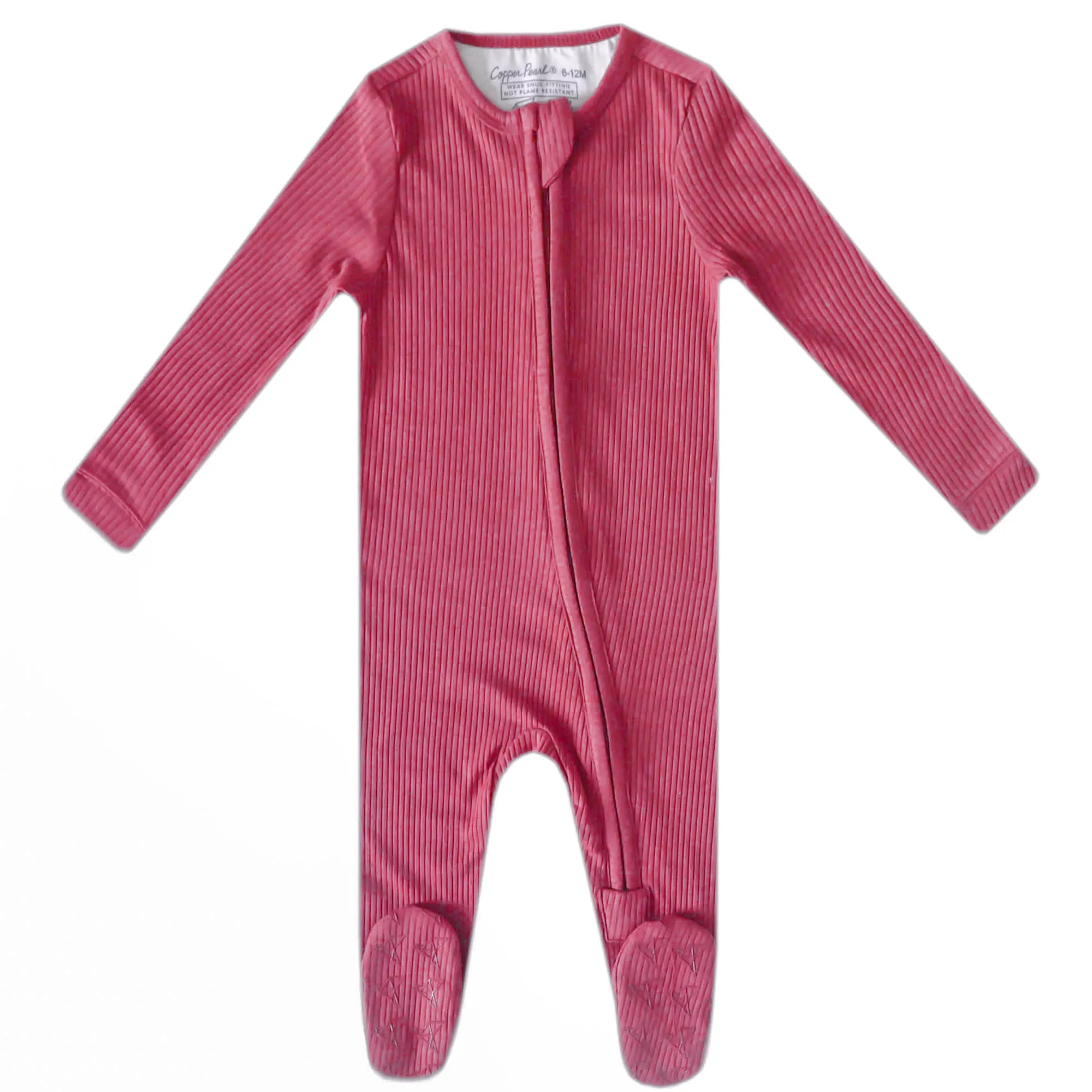 Rib Knit Zip-Up Footie Pajama - Berry