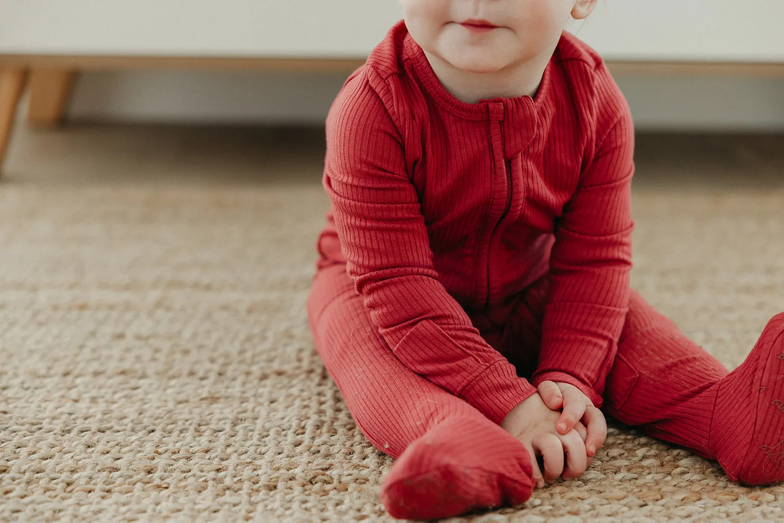 Rib Knit Zip-Up Footie Pajama - Berry