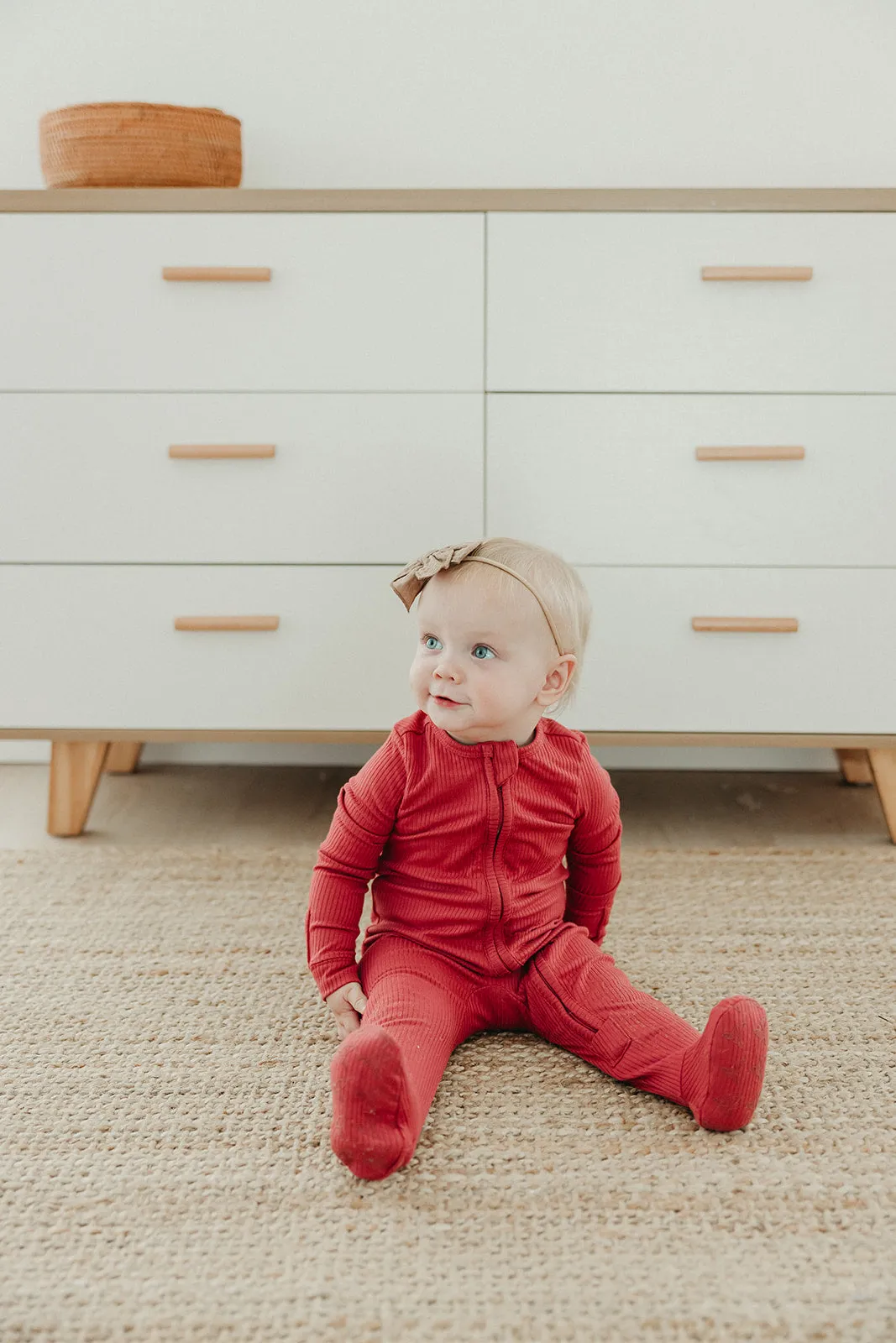 Rib Knit Zip-Up Footie Pajama - Berry