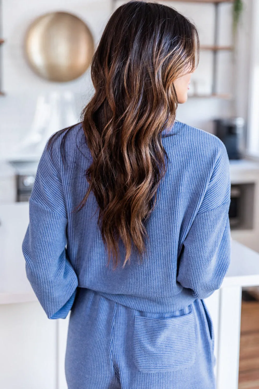 Ribbed Texture Pullover and Drawstring Shorts Lounge Set