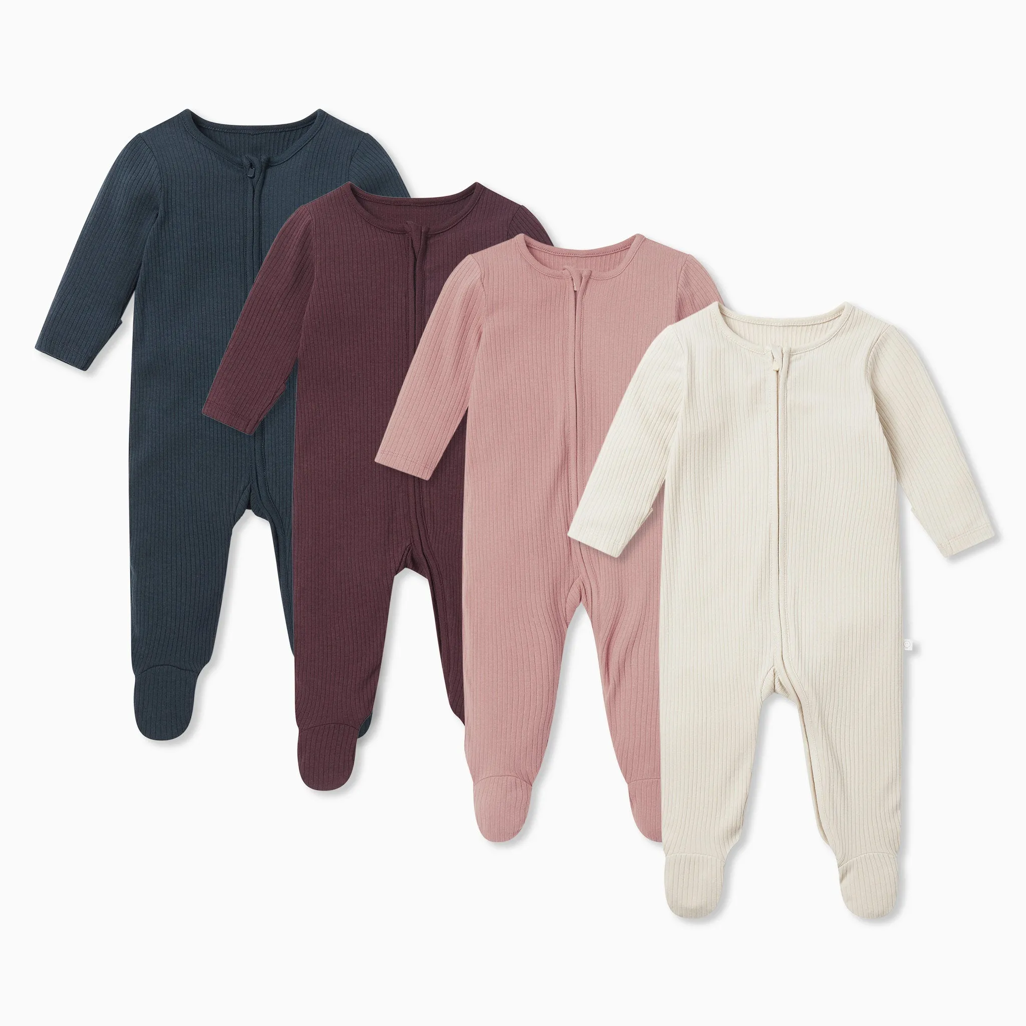 Ribbed Zip-Up Baby Pajamas 4 Pack