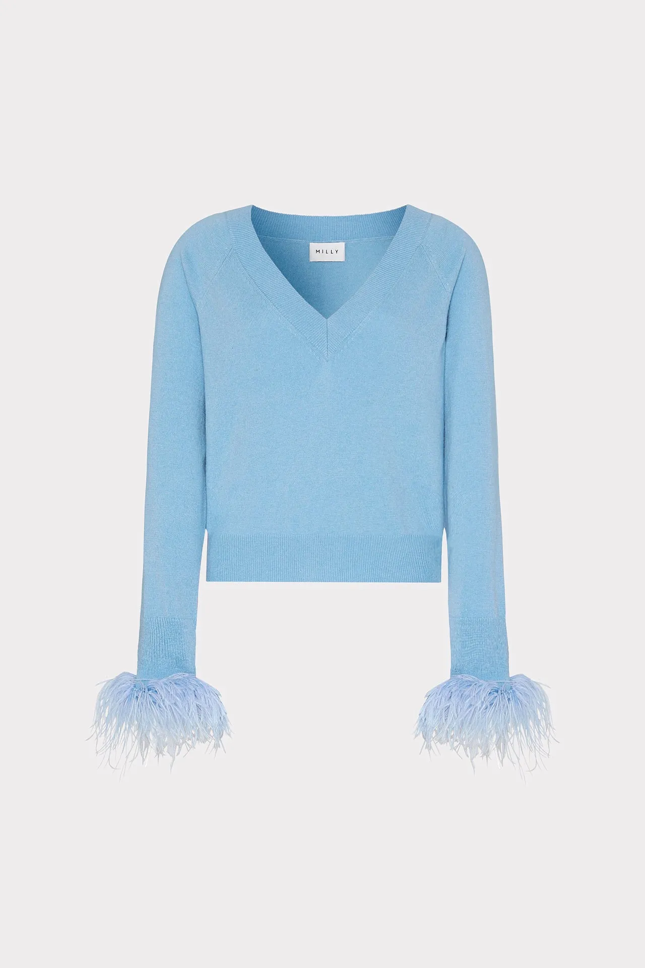 Eco friendly materials Feather Cuff V-Neck Sweater