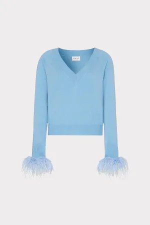 GarmentWashed Texture TearResistantWeave Feather Cuff V-Neck Sweater