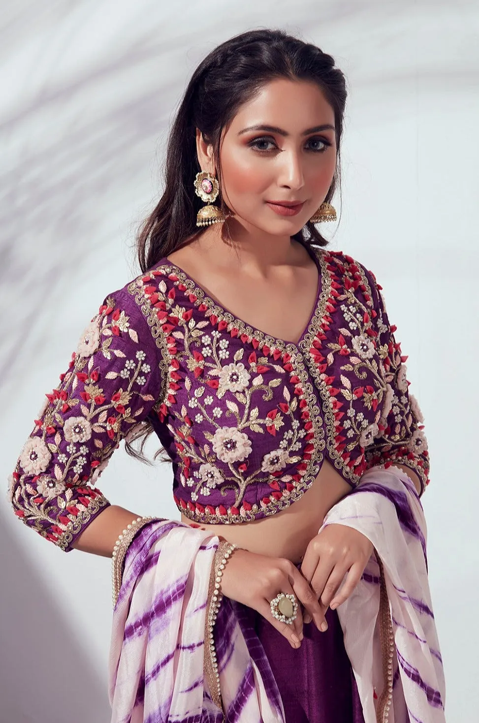 Rich Purple Embossed Lehenga Set