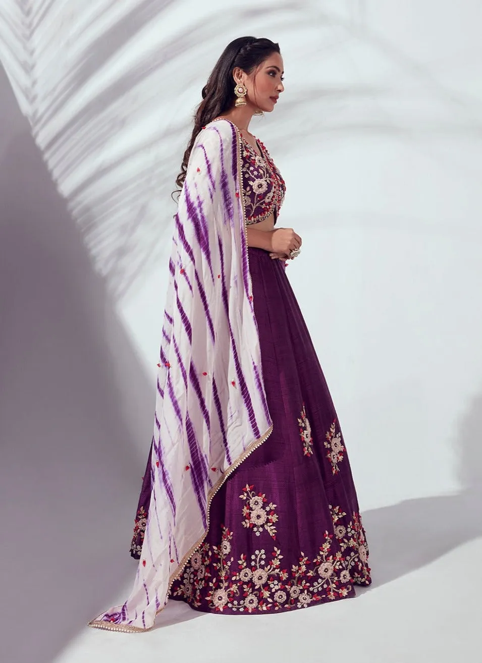 Rich Purple Embossed Lehenga Set