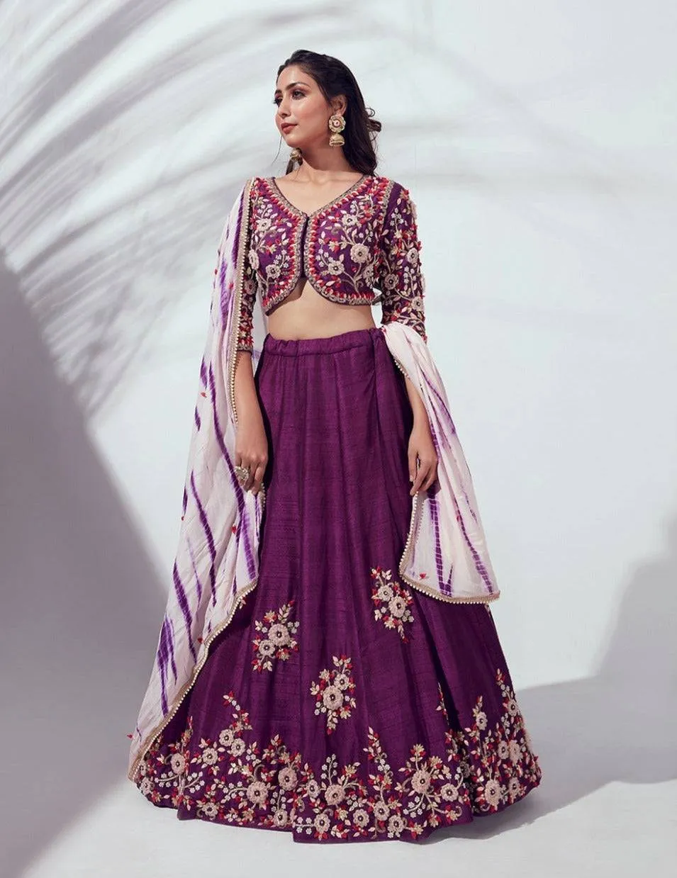 Rich Purple Embossed Lehenga Set