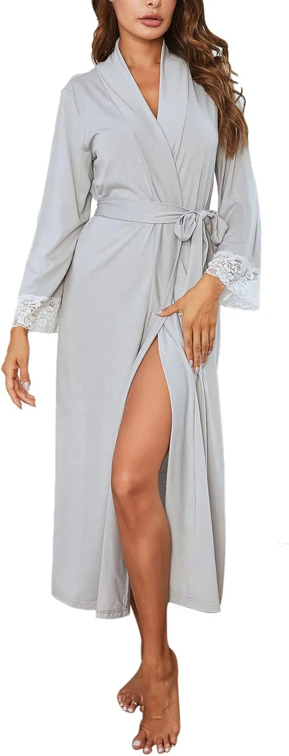 Richie House Women Kimono Sexy Robes Long Knit Bathrobe V-neck Casual Loungewear RHW2905