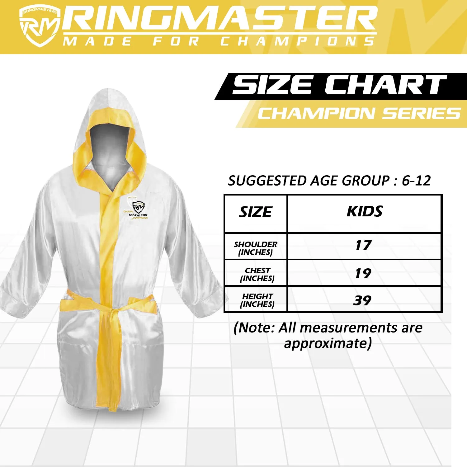 RingMaster Sports Champion Kids Fight Robe White Gold