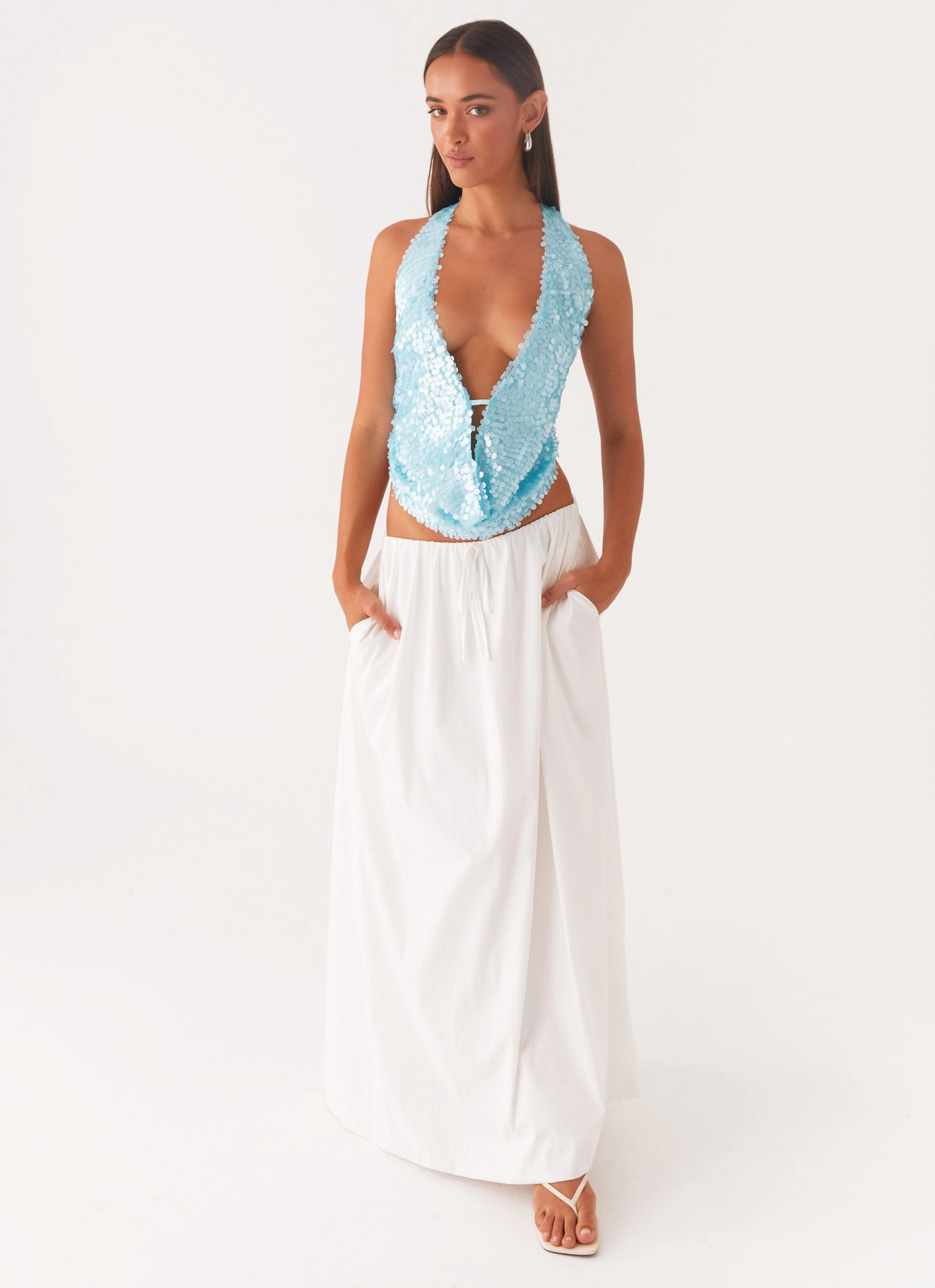 AbrasionResistant Fabric Rio Dreams Cowl Neck Halter Top - Turquoise