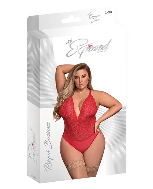 Risque Business Lace & Mesh Teddy W/snap Crotch Black
