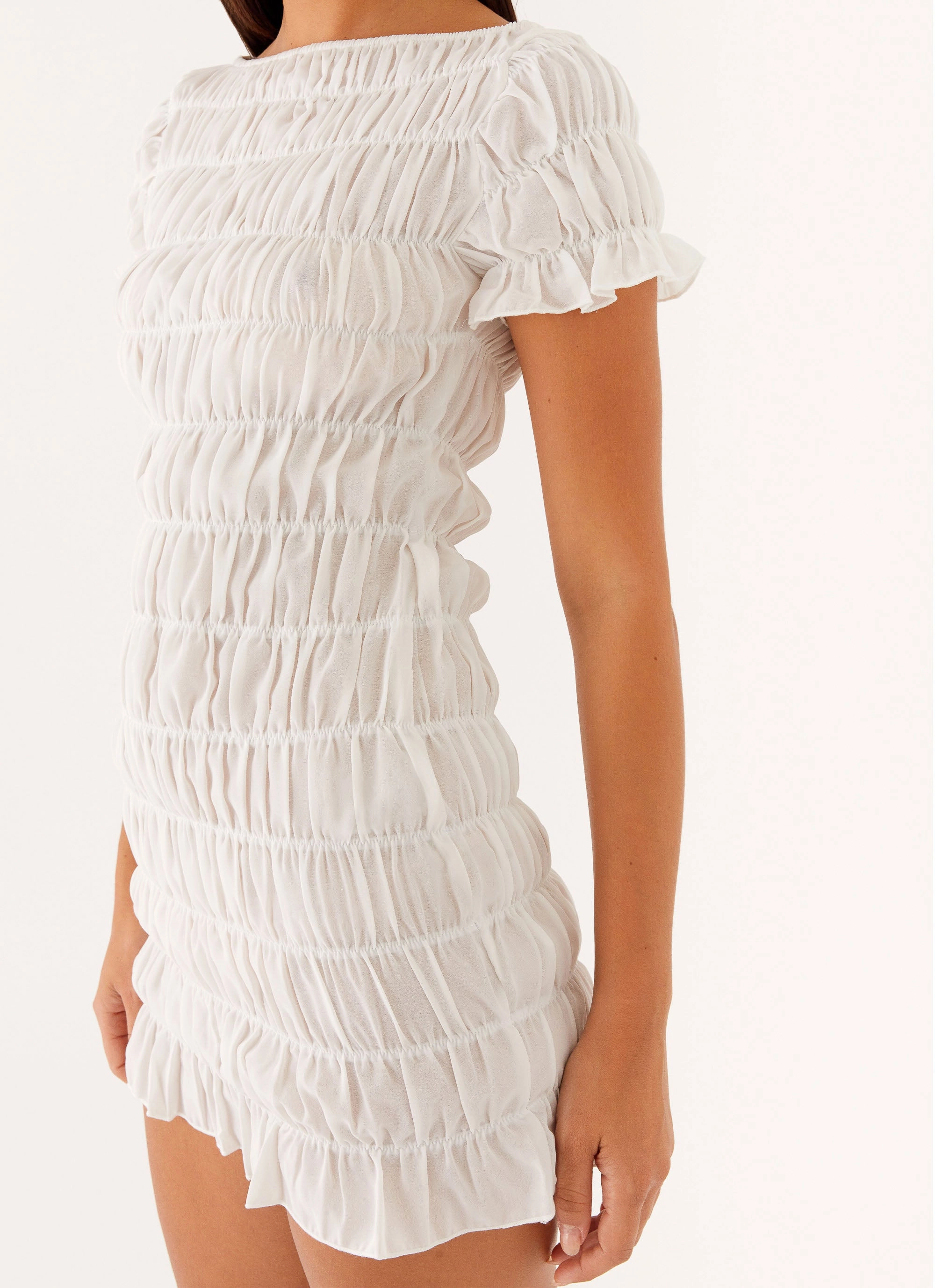 Rita Ruched Mini Dress - White Daily Wear Fashion Fusion