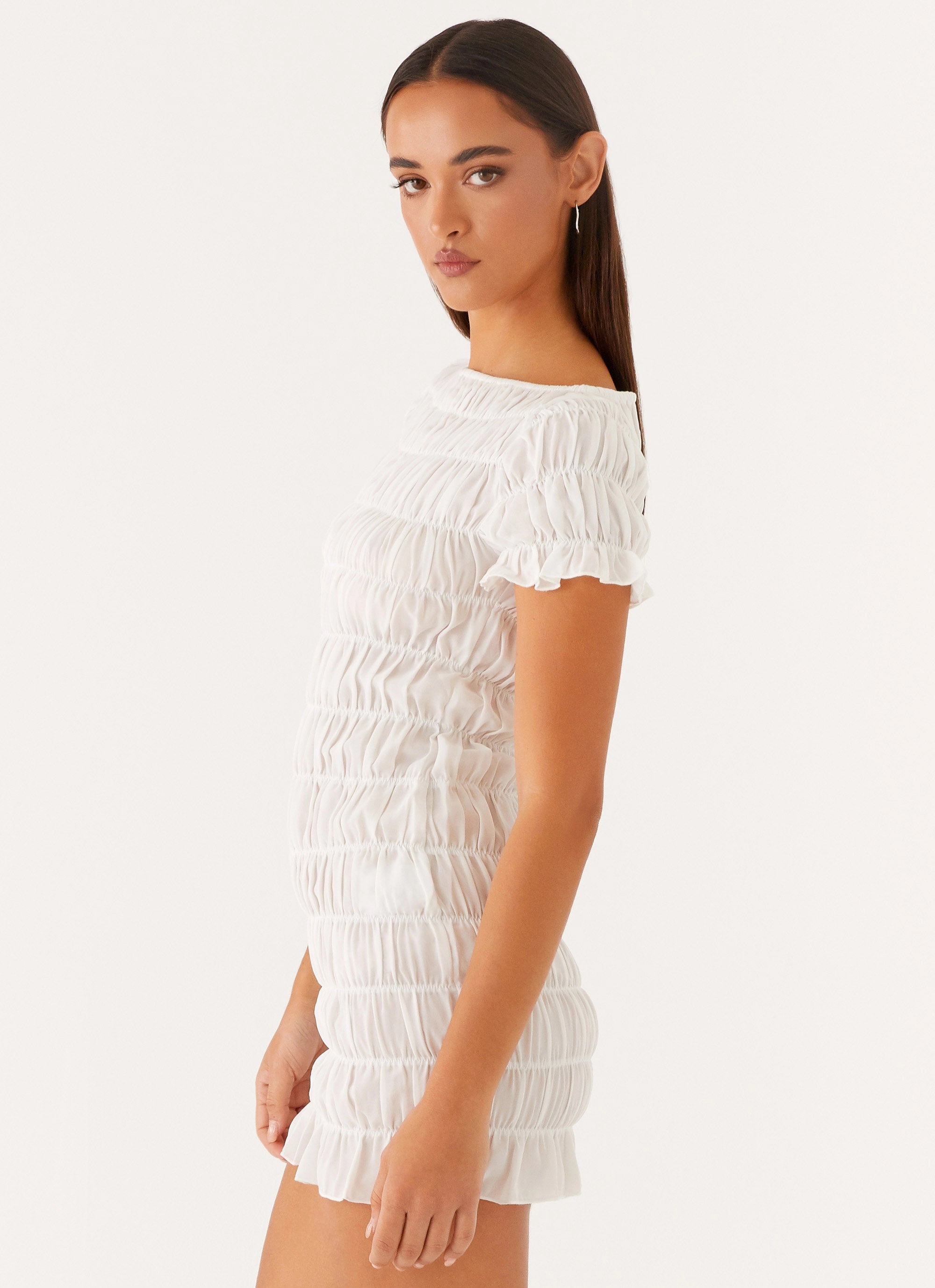 Tassel accents Rita Ruched Mini Dress - White