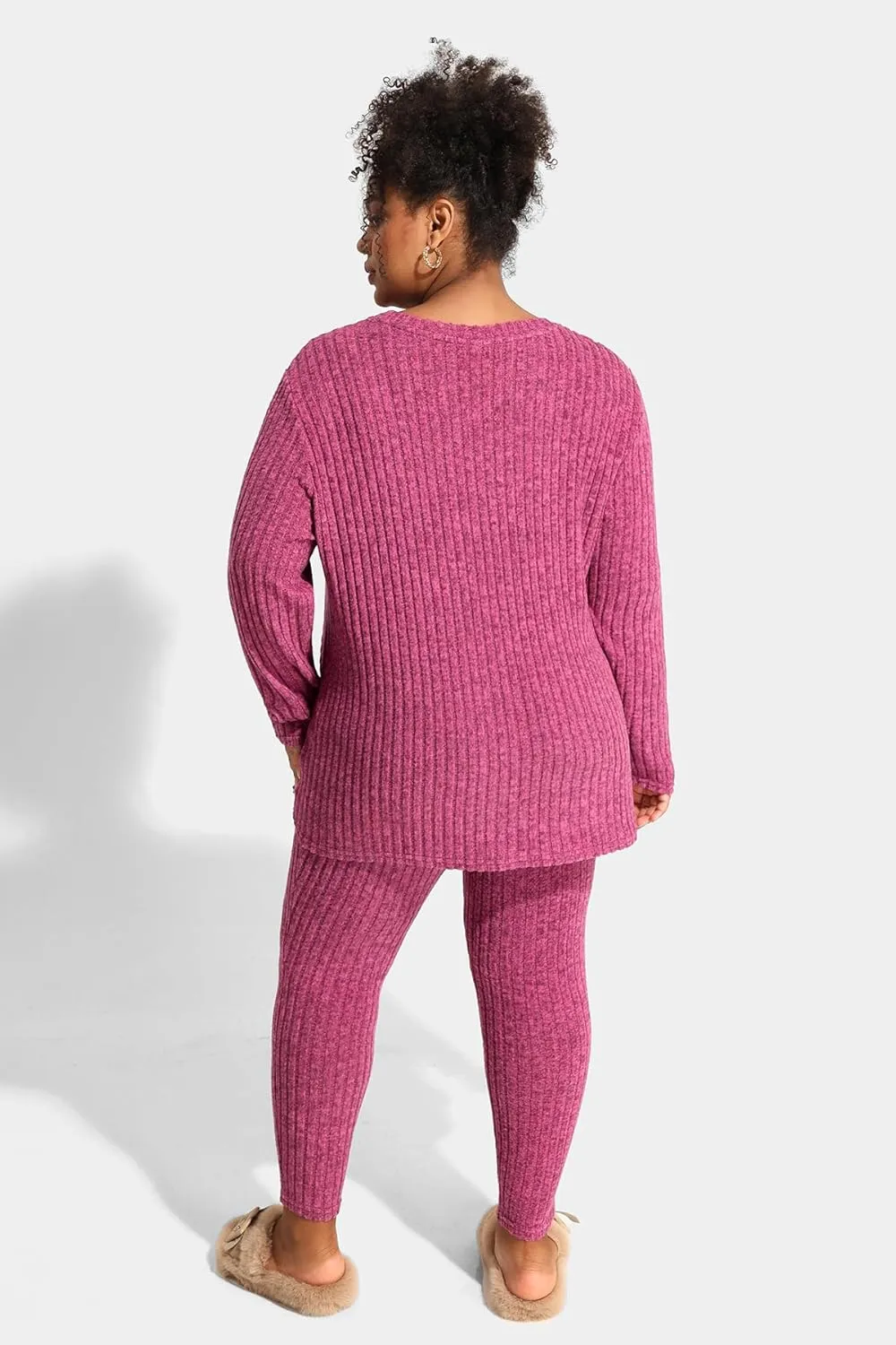RITERA Plus Size 2 Piece Outfits Ribbed Knit Long Sleeve Lounge Sets Fall Round Neck Solid Pullover Suits XL-5XL