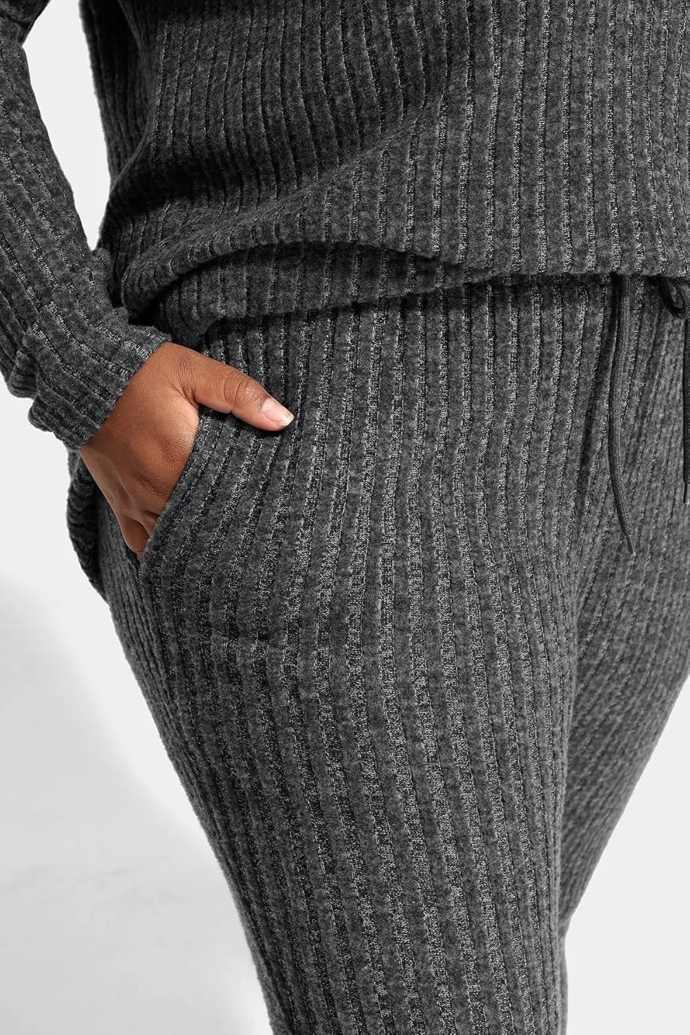 RITERA Plus Size 2 Piece Outfits Ribbed Knit Long Sleeve Lounge Sets Fall Round Neck Solid Pullover Suits XL-5XL
