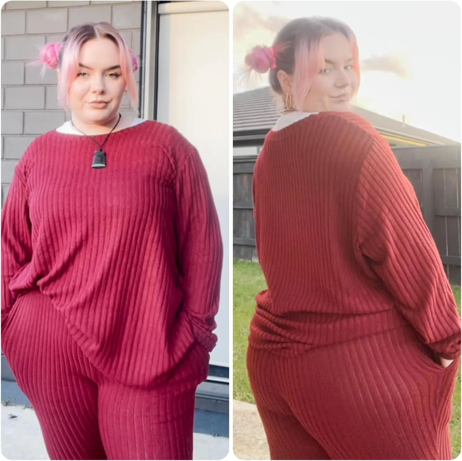 RITERA Plus Size 2 Piece Outfits Ribbed Knit Long Sleeve Lounge Sets Fall Round Neck Solid Pullover Suits XL-5XL