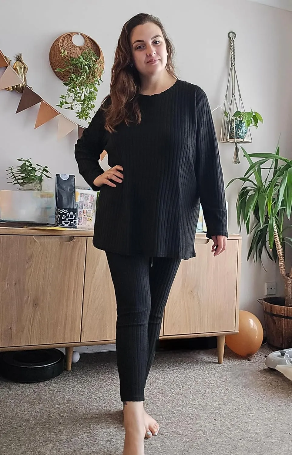 RITERA Plus Size 2 Piece Outfits Ribbed Knit Long Sleeve Lounge Sets Fall Round Neck Solid Pullover Suits XL-5XL
